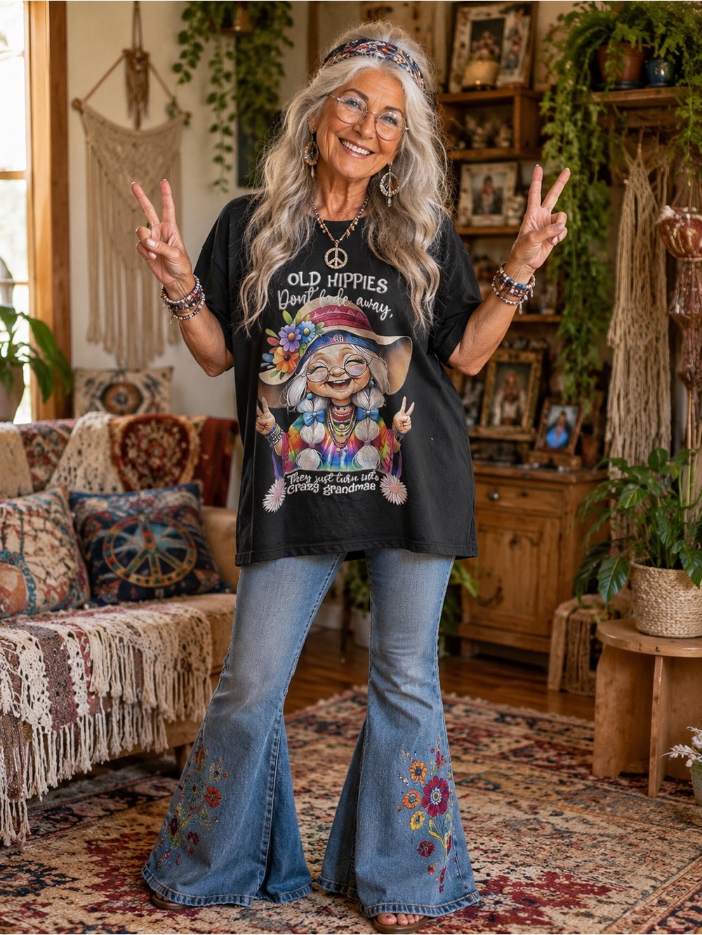 Graphic Black Hippie Grandma Tee